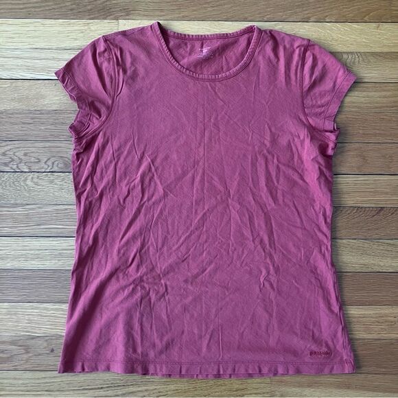 Patagonia Rust Orange Scoop Neck Solid Basic Tee Large Outdoor Hiking Nature - Picture 2 of 6